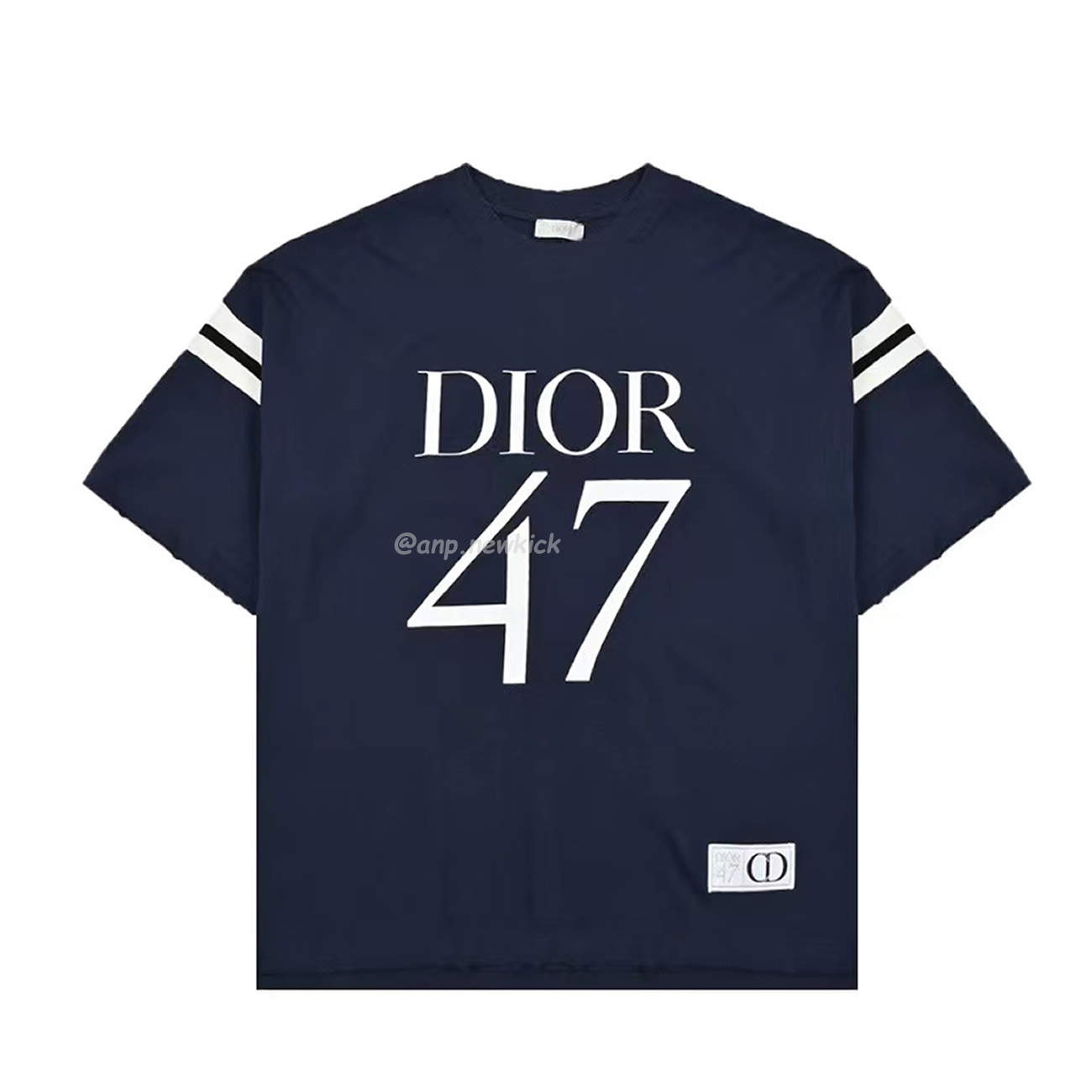 Dior Wide Body Bamboo Pure Cotton Plain Weave Fabric T Shirt White Navy (2) - newkick.org